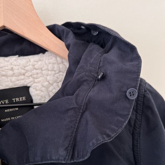 Love Tree Sherpa Lined 100% Cotton Navy Hooded Utility Jacket - Medium - Picture 2 of 10